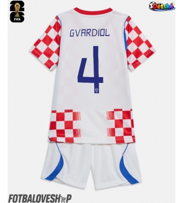 Chorvatsko Josko Gvardiol #4 Dětské Domácí Dres MS 2026 Krátký Rukáv (+ trenýrky)